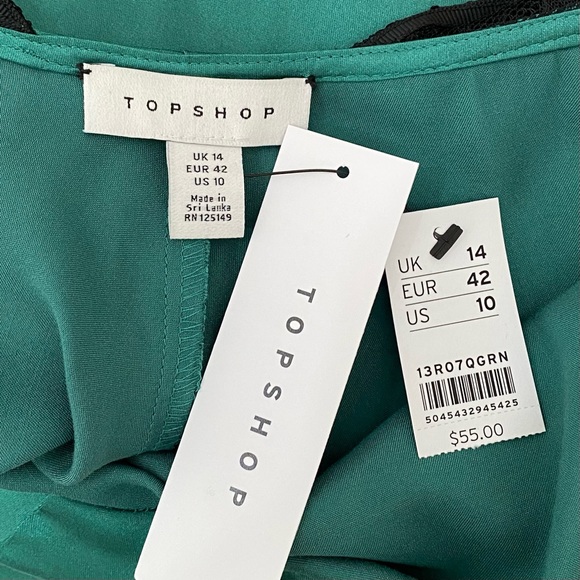 TOPSHOP 13R07QGRN Emerald Green Satin Lace Trim Slip Cami Top Size 10 NWT - Picture 6 of 8